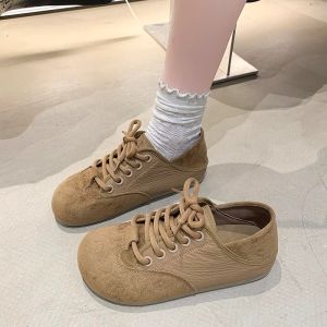 Womens Genuine Leather Deqin Shoes Spring Autumn Flat Bottom Board Retro Soft Bottom Sports Casual Agan Cross Buckle Korean Style