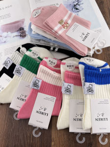 Womens Cotton Sports Socks Embroidered Korean Style No-Cuff Fashionable Four-Season Warm Cartoon Mid-Calf 3192