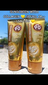 Authentic Collage sunscreen cream UV plus high protection skintone cream SPF 90 PA+++ 60ml. High protection collagen whitening UV plus FDA approved 100% genuine guarantee. Buy 1 take 2 offer.