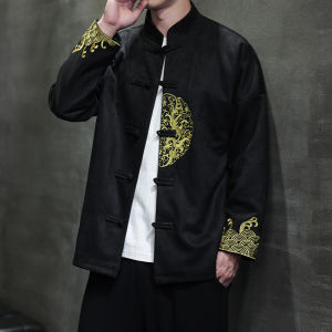 Retro Embroidered Buttoned Tang Suit Jacket Large Size Residential Wear Deer Skin Velvet New Year Clothing Autumn Mens Fashion