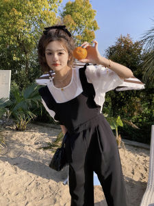 Elegant High Waist One-Piece Pants Womens Summer Fashion Long Two-Piece Set Street Style Korean Version Thinming Commute