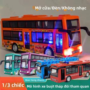 Mô Hình Xe Buýt Tham Quan Hai Tầng Có Chức Năng Kéo Lùi Cửa Mở Được Đèn Và Nhạc Dành Cho Bé Trai Chất Liệu Kim Loại Đúc.