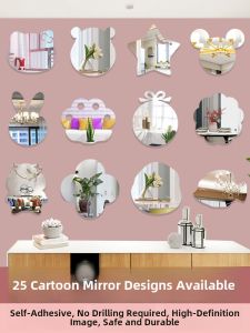 Bathroom Wall Sticker Mirror High Definition Self Adhesive No Drilling Cartoon Design Waterproof Nursery Toilet Decorative Wall Decals