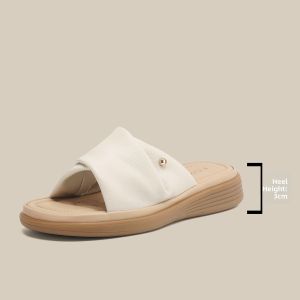 FOXER | Comfy Soft Bottom Summer Sheepskin Flat Slides  Outdoor Indoor Genuine Leather Casual Slip Ons