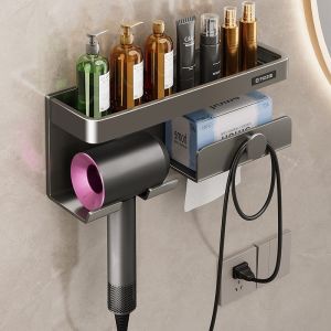 Bathroom Electric Blow Dryer Holder No Wall Mounting Required Luxury Punching Storage Rack for Household Use in Bathroom