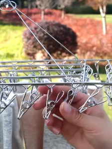 Stainless Steel Drying Rack with 40 Clips Windproof Hanger for Socks & Underwear Organiser Compact Space-Saving Hanging Rack