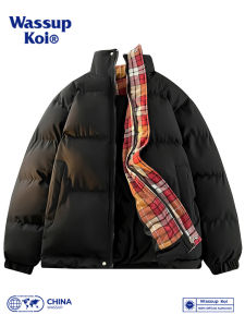Wassup Koi Thickened Cotton Jacket Stand Collar Loose Fit Mens Fashionable Casual Warm Bread Style Polyester Lined Coat