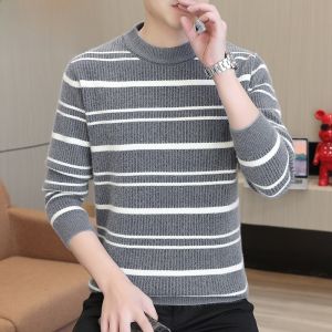 HENGYUANXIANG | Hengyuanxiang Mens Knitted Sweater Thickened Winter Fashion City Style Half High Collar Long Sleeve Casual Loose Fit Base Layer Shirt