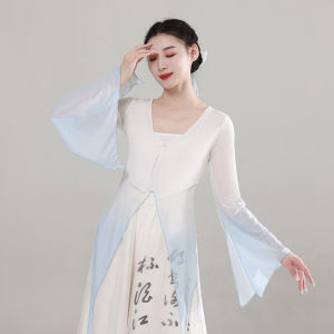 Elegant Classical Dance Costume Elastic Net Shirt Ethnic Performance Outfit Drifting Tulle Practice Uniform Dancewear