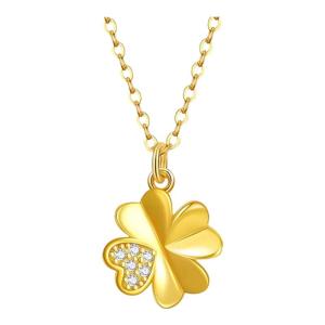 Lucky Four-Leaf Clover Gold Pendant Necklace Full Star Design
