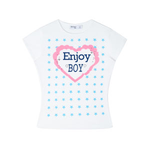 Original Ded-moji Boy Flocking Print Star Classic Basic Shoulder T-shirt Cotton Polyester Blend Short Sleeve round Neck Summer Top