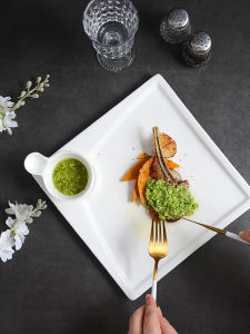 Pure White Western Style Plate Square Pasta Dish French Fries Chicken Nuggets Dim Sum Dumpling Plate with Dipping Sauce Dish