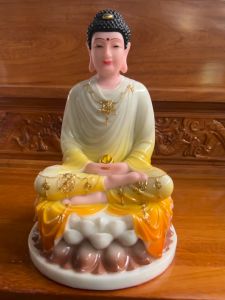 Tượng Phật A Di Đà Ngồi Đài Sen Đá Nhập Cao Cấp- Cao 30cm –3 Màu (Trắng Xanh Vàng)