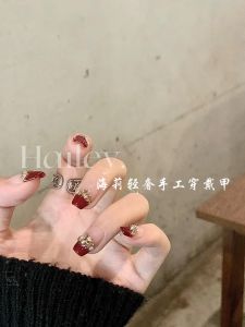 Handmade Pearl Champagne Wedding Nails Bright Color Series New Year Rich Girl White Red French Champagne Pearl Pure Handwear