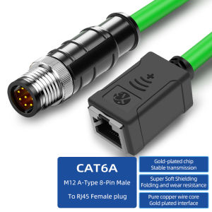 M12 To RJ45 Female Connector Cable,M12 A/D/X Coded,4/8-Pin,CAT6A Flexibility Industrial Network Cable,M12 To RJ45 Ethernet Cable
