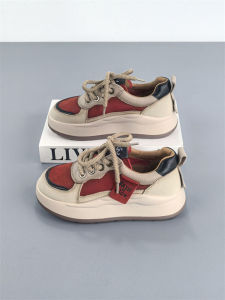 Vintage Style Thick Bottom Sporty Casual Shoes Womens Top Layer Cowhide Leather Fashionable All-Match Spring Autumn New Model