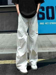 กางเกงทำงานทรงสลิมฟิตสำหรับผู้ชาย สีขาวน้ำตาล กางเกงขายาวทรงหลวม กางเกงขายาวลำลองสำหรับฤดูร้อน กางเกงขายาวทรงตรงแบบแห้งเร็ว