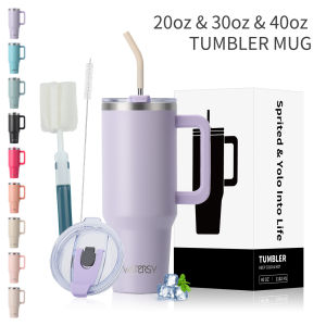 591ml Stainless Steel Thermal Cup Double Vacuum Flask 20oz Tumbler Insulated Mug with Handle & Straw Coffee Travel Mug Gift Cup