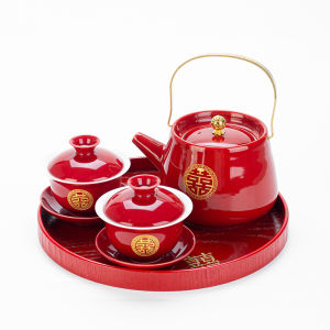 Wedding Tea Set Ceramic Four Bowls Tea Cup Set for New Couples Housewarming Gift Change Mouth Ceremony Tea Serving Set