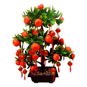 ต้นไม้เงินผลไม้มั่งคั่งสำหรับปีใหม่ต้นไม้จำลองต้นไม้ปลอมแอปเปิ้ลลูกพีชต้นส้มกระถางพลาสติกดอกไม้ปลอมสำหรับตกแต่งห้องรับแขก