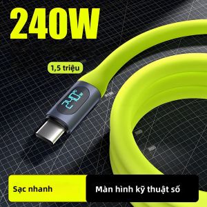 Cáp Sạc Siêu Nhanh 240W Hiển Thị Kỹ Thuật Số Loại C Dành Cho iPhone 15/16 Xiaomi Samsung Huawei - Cáp Đồng Bộ Dữ Liệu Silicon Lỏng