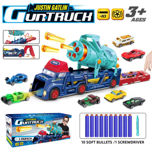 9 Pcs Cars Toys for Kids Big Carrier Truck With 8 Small Alloy Cars Deformable Folding Ejection Vehicle With Launcher