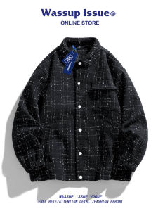 Wassup Issue Autumn Heavy Weight Classic Style Trendy Gingham Jacket Mens Trendy Baggy Coat Couples Tops