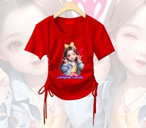 crop top atasan wanita lollipop model korean kekinian flexibel serut kanan kiri lengan pendek