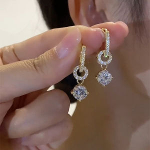 Small Delicate Super Shining Zircon Water Drop Earrings Womens Special-Interest Design Accessible Luxury Full Diamond Ear Clip New Arrival Trendy Silver Pin Earrings