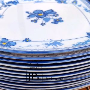 PIRING MELAMIN MODEL KOTAK KEMBANG BIRU TIONKOK BESAR 23CM