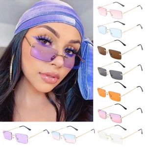 ROLL Luxury Design UV400 Small Retro Women Vintage Sunglasses Gradient Glasses Rectangle Rimless Sun Glasses