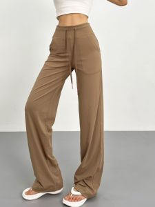 Spring Summer Yoga High Waist Wide Leg Pants Drawstring Trousers Slim Fit Casual Long Pants Womens Fashion Floor Length