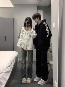 American Retro Three Bars อินเทรนด์ ยี่ห้อ คาร์ดิเกน เสื้อสเว็ตเชิ้ต ผู้หญิง ฤดูใบไม้ผลิ ฤดูใบไม้ร่วง Lazy Style Couple เฉพาะกลุ่ม ดีไซน์ ซิป เสื้อแจ็คเก็ต