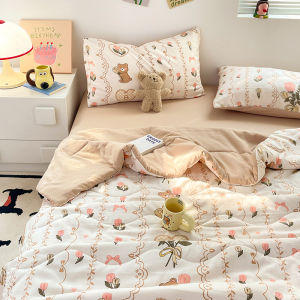 Ultra-Soft Bear Summer Quilt Set Lightweight Washed Cotton Air Conditioning Quilt Single Person Cool Sensation Bedding Cover