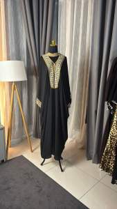 Dubai Abaya for Sale in Singapore Elegant Black Abaya with Rich Gold Embroidery Full Set with Inner Dress and Matching Belt Premium Quality Fabric