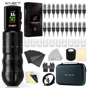 XNET T2 Rotary Tattoo Pen Kit With Wireless RCA Power Supply 7 Adjustable Stroke 20pcs Cartridges Makeup Machine For Tattoo Art