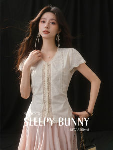 Sweet Breathable Lace Embroidery Patchwork Cotton Shirt Summer