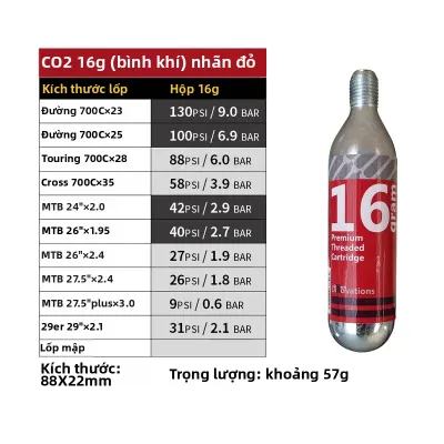 Bình Bơm Lốp Xe Đạp CO2 Nhanh 16g Mini Bằng Thép Nhẹ Di Động Dùng Cho Xe Đạp Đường Trường Và Xe Đạp Leo Núi