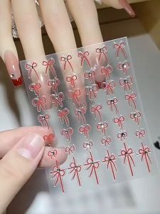 New INS Style Manicure Stickers French Style Burgundy Bow New Years Armor Adhesive Nail Stickers