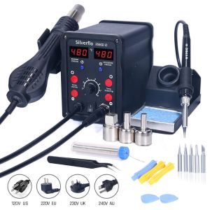Silverflo 8586D Soldering Station 2 IN 1 Hot Air Gun Solder Station with 2 Digital display10-Minute Sleep Mode for SMD Rework