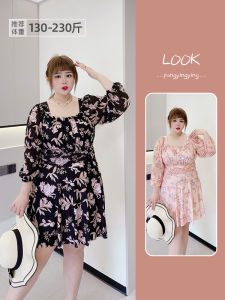 plus Size Swimwear Skirt Style Long Sleeve Elastic Sweet Color Meat Conceal Thin Show One Piece Swimsuit Floral Print Casual Swimwear