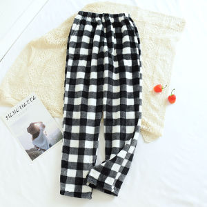 Couple Coral Fleece Pajama Pants Mens and Womens Trousers Autumn and Winter Fleece-lined Thickened Straight Loose Leg Flannel Home Warm Pants