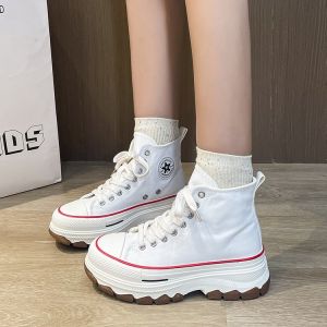 Ielgy Giày vải phụ nữ cao cổ ren lên đế dày Giầy thể thao cho học sinh