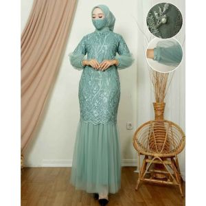 GAMIS DUYUNG MARISA TUTU FULL BRUKAT TILE MUTIARA/ DRESS FASHION PESTA/ GAMIS KEBAYA TERBARU