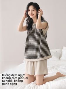MiiOW | Bộ đồ ngủ cotton nguyên chất không tay quần short rộng rãi mùa hè mới có đệm ngực mặc ngoài trời thoải mái cho nữ
