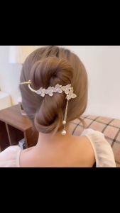 F4 Jepit Rambut Korea Sanggul Bahan Logam 10.5cm Aksen Moonstones dengan Rumbai HBA010 HBA011