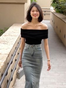 HUOLISI | Black Off Shoulder Crop Top French Style Womens Short Sleeve Blouse 2026 New Collection High End Sensation Summer Top