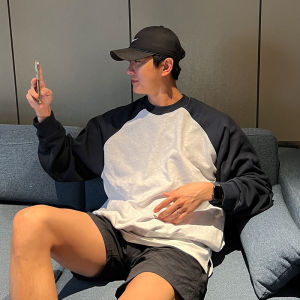 Early Autumn Mens Hoodie Shoulder Sleeve round Neck Long Sleeve Casual Streetwear Fashion Korean Style Loose Fit Online Exclusive