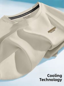 Lightweight Breathable Ice Silk Short Sleeve Mens T-Shirt Casual Versatile Summer Fashionable round Neck Printed Cotton Polyester Blend