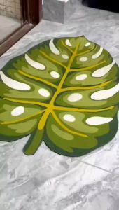 Luxurious Unique-Shaped Rug for Bathroom Absorbent and Slip-Resistant with Green Plant Design